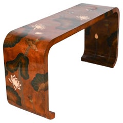 Ming Style Lotus Flowers Lacquered Console Table, 20th. Century.