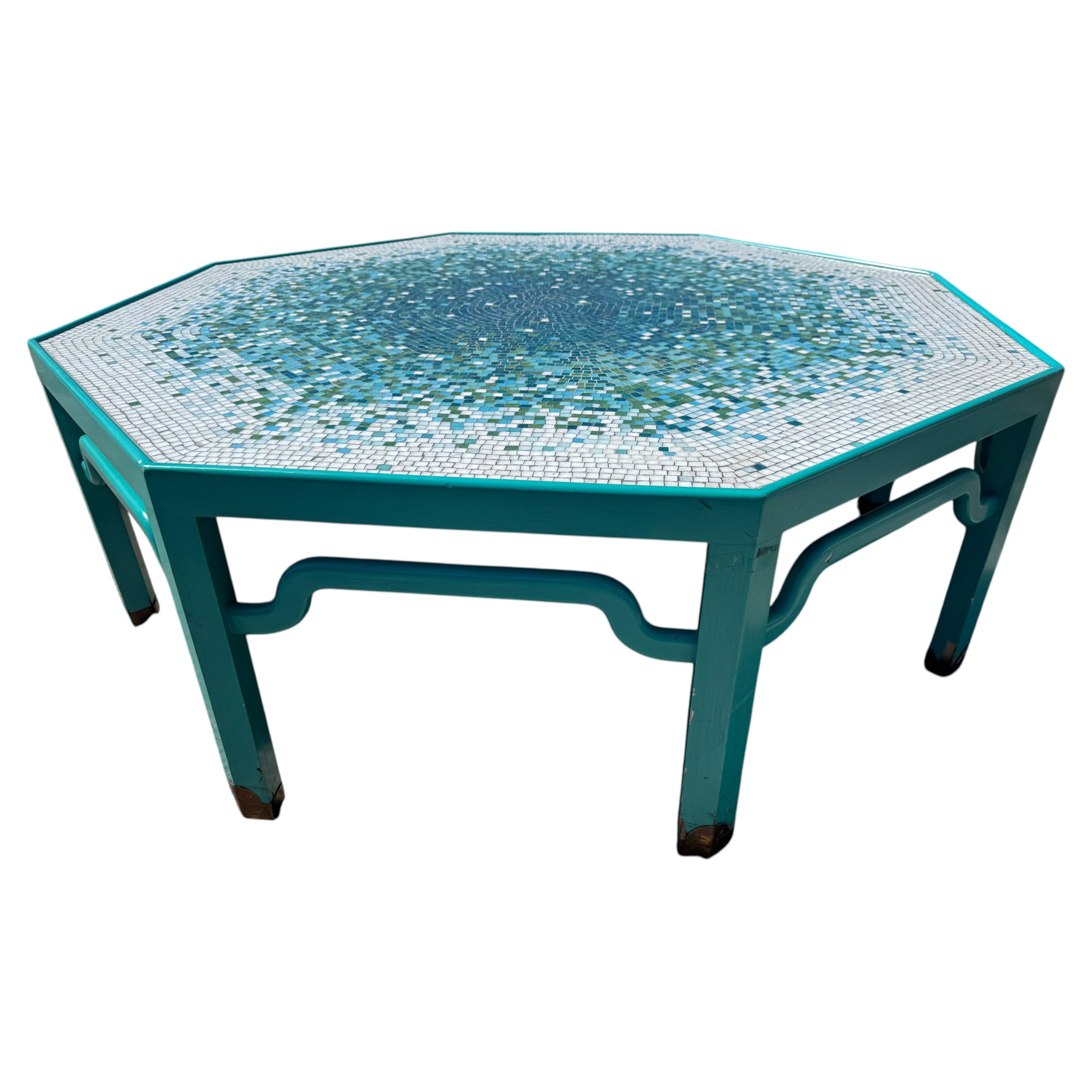 Ming Style Octagon Coffee Table with Mosaic Top For Sale