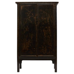 Ming Style Original Black Lacquer Cabinet with Traces of Decorations