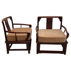 Ming Style Pair Mahogany Lounge Chairs