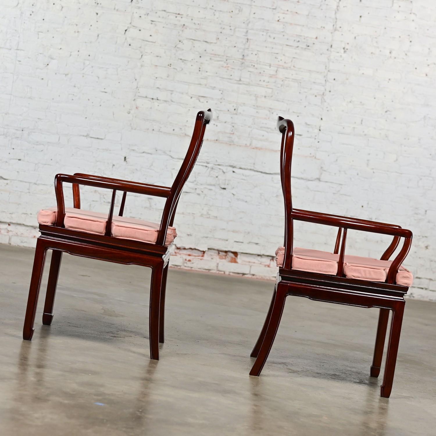 Ming Style Rosewood Armchairs w/Pink Velvet Seat Cushions Made in China a Pair For Sale 5