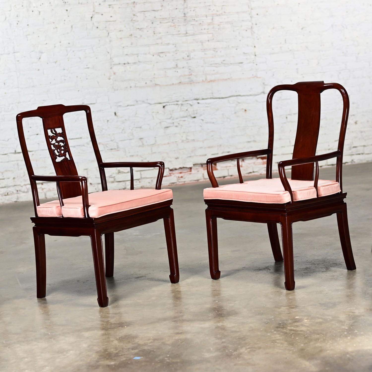 Ming Style Rosewood Armchairs w/Pink Velvet Seat Cushions Made in China a Pair For Sale 6