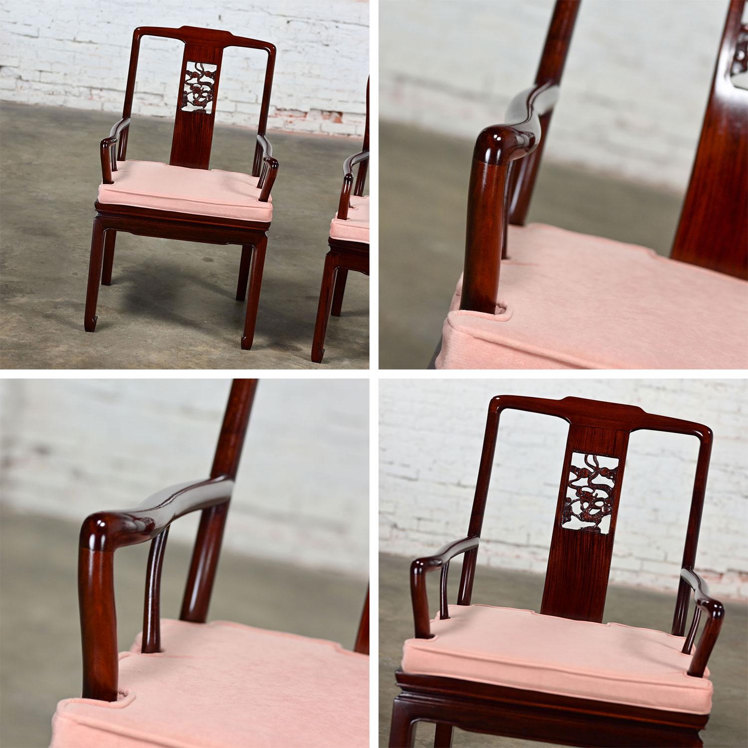Ming Style Rosewood Armchairs w/Pink Velvet Seat Cushions Made in China a Pair For Sale 10