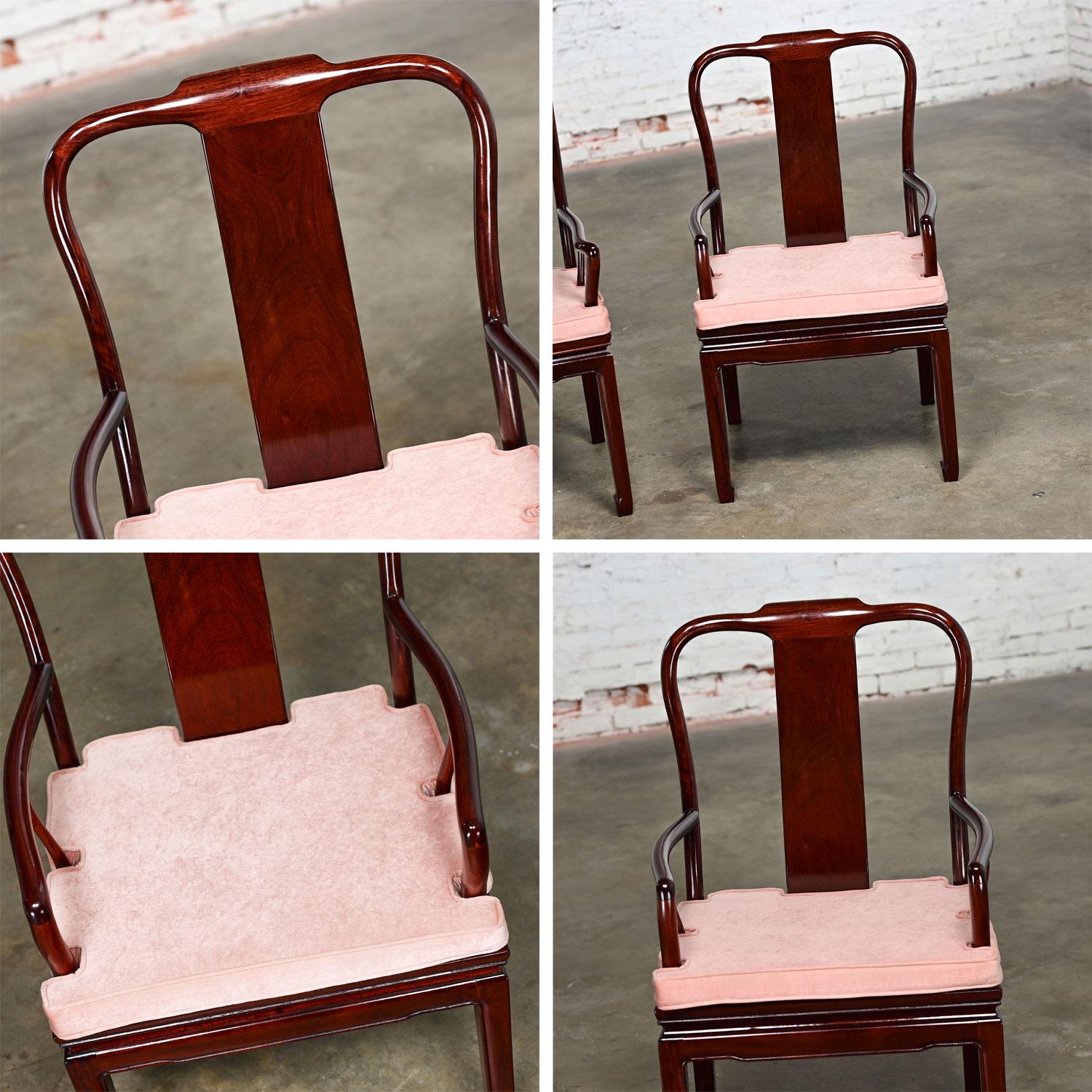 Ming Style Rosewood Armchairs w/Pink Velvet Seat Cushions Made in China a Pair For Sale 11