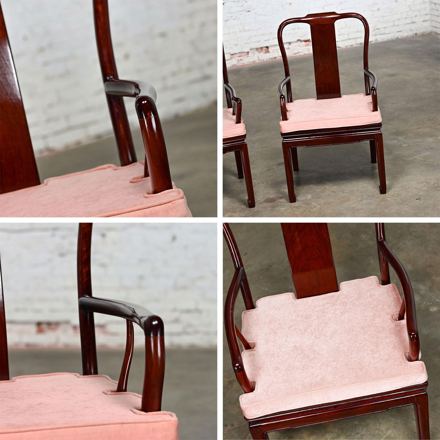 Ming Style Rosewood Armchairs w/Pink Velvet Seat Cushions Made in China a Pair For Sale 12