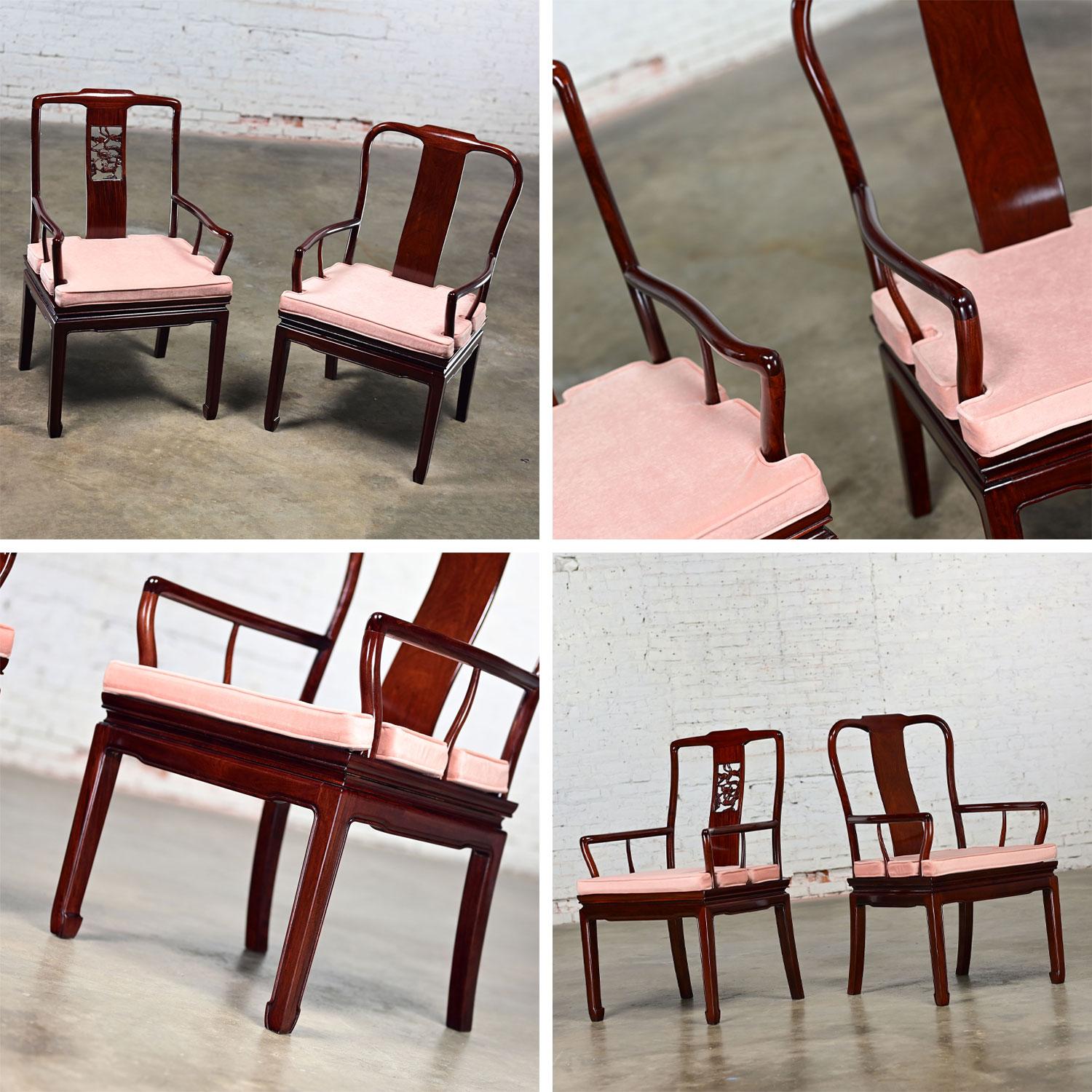 Ming Style Rosewood Armchairs w/Pink Velvet Seat Cushions Made in China a Pair For Sale 13