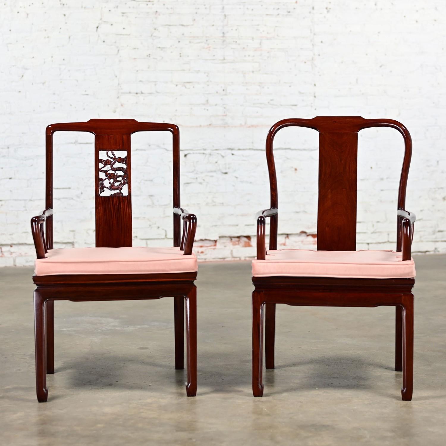 Ming Style Rosewood Armchairs w/Pink Velvet Seat Cushions Made in China a Pair For Sale 15