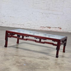 Ming Style Rosewood Coffee Table with Rectangular Glass Inset Top Made in China