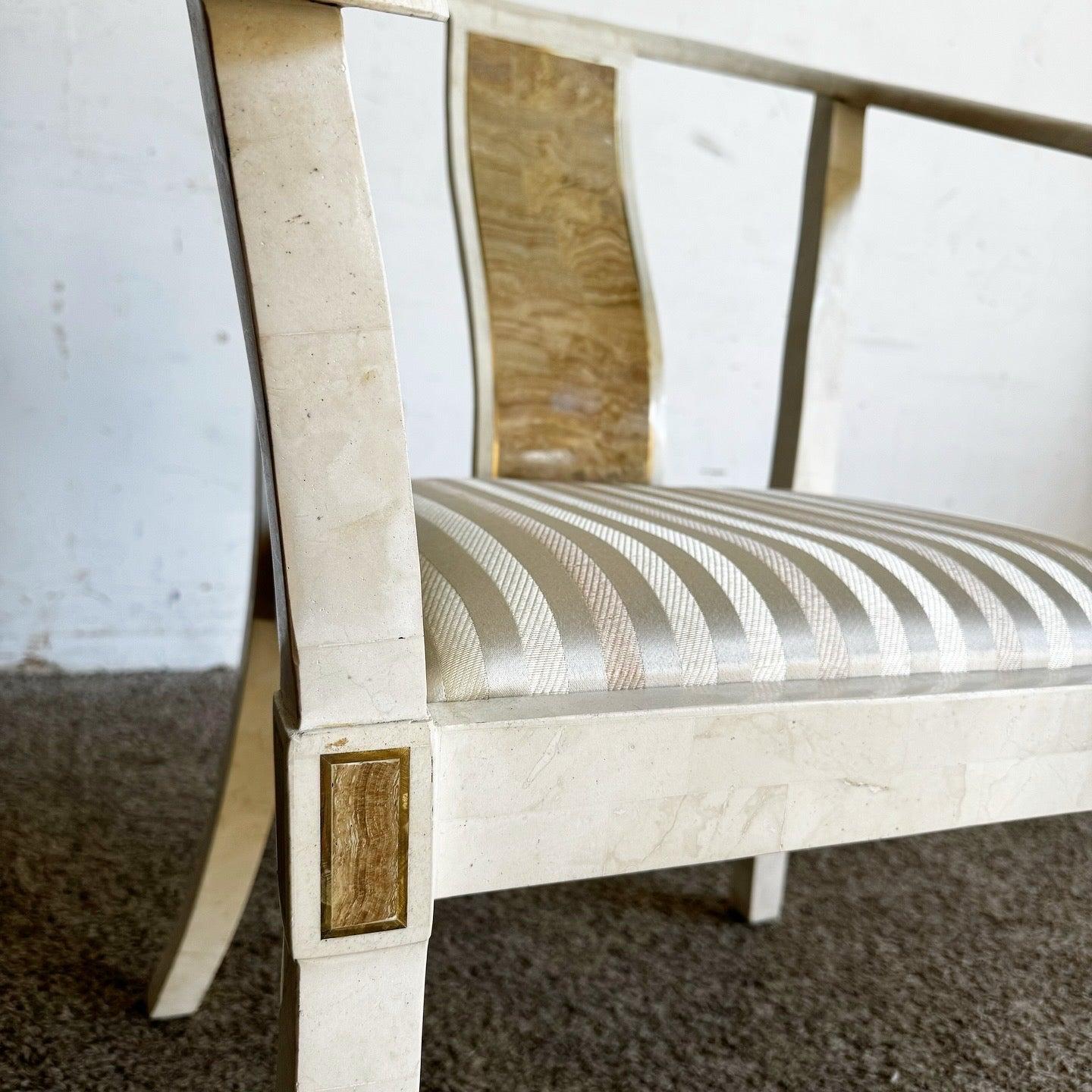 Sedia a bracci in pietra tessellata in stile Ming con intarsi in ottone - stile Smith & Smith in vendita 4
