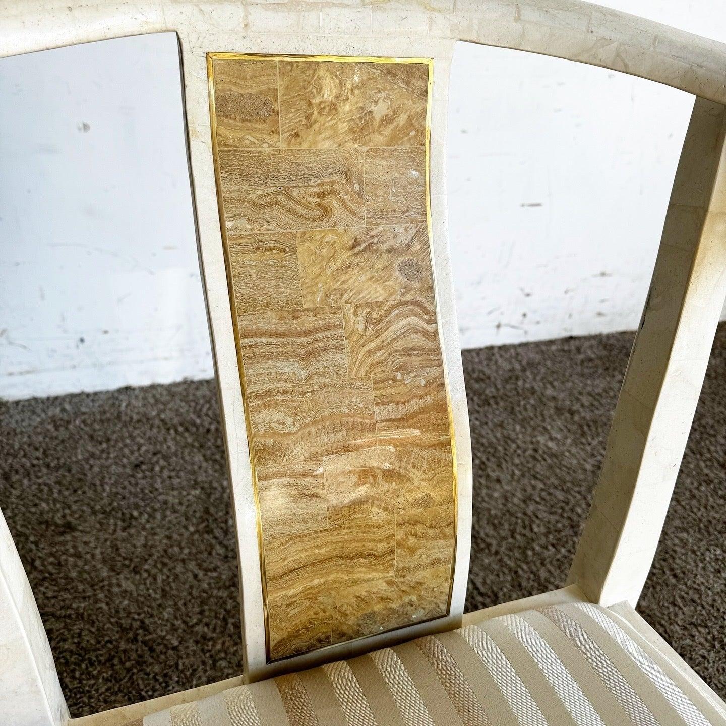 Sedia a bracci in pietra tessellata in stile Ming con intarsi in ottone - stile Smith & Smith in vendita 2
