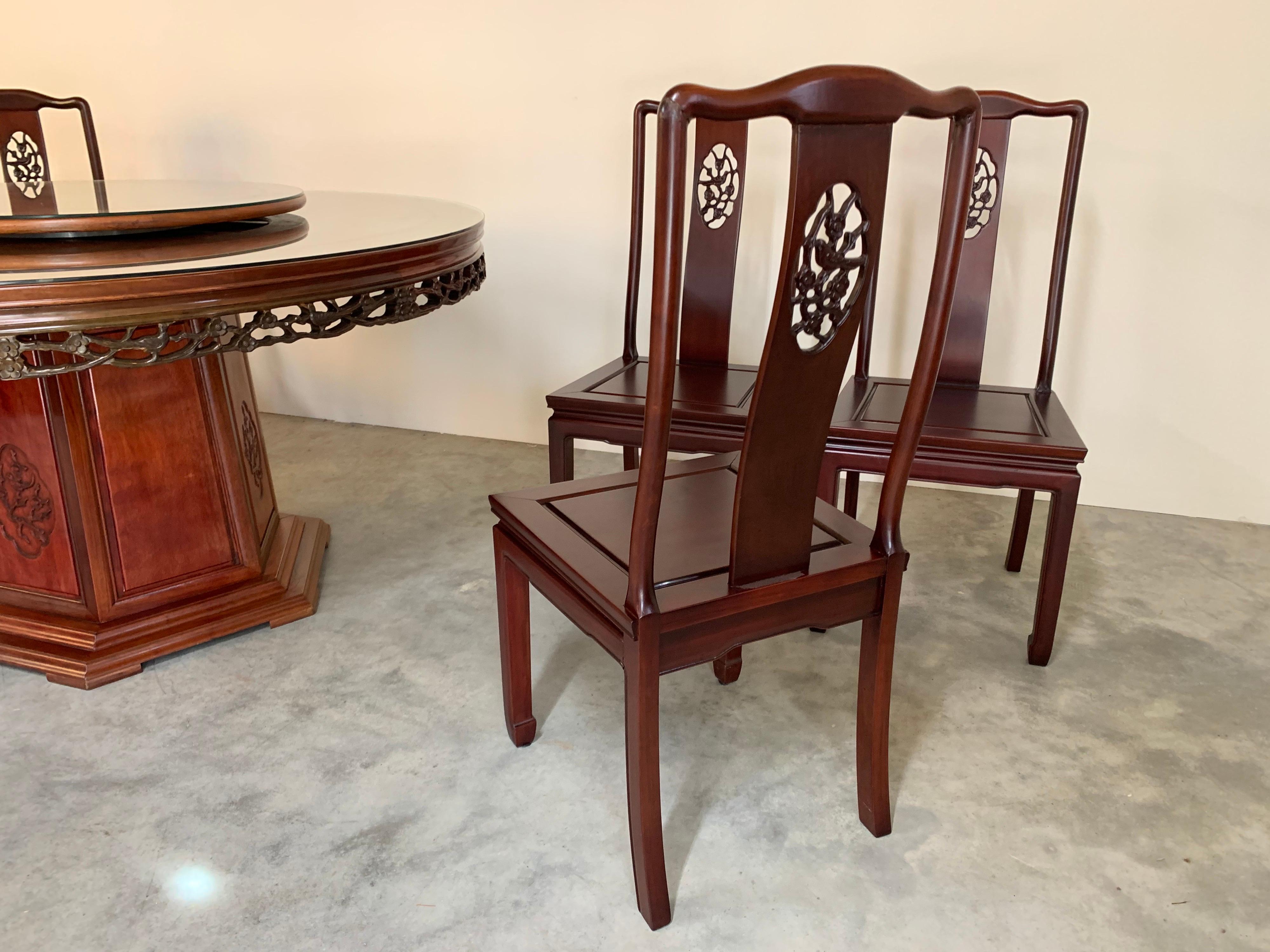 Ming Style Traditional Chinese 8 Piece Honey Rosewood Dining Set-Hand Carved 12