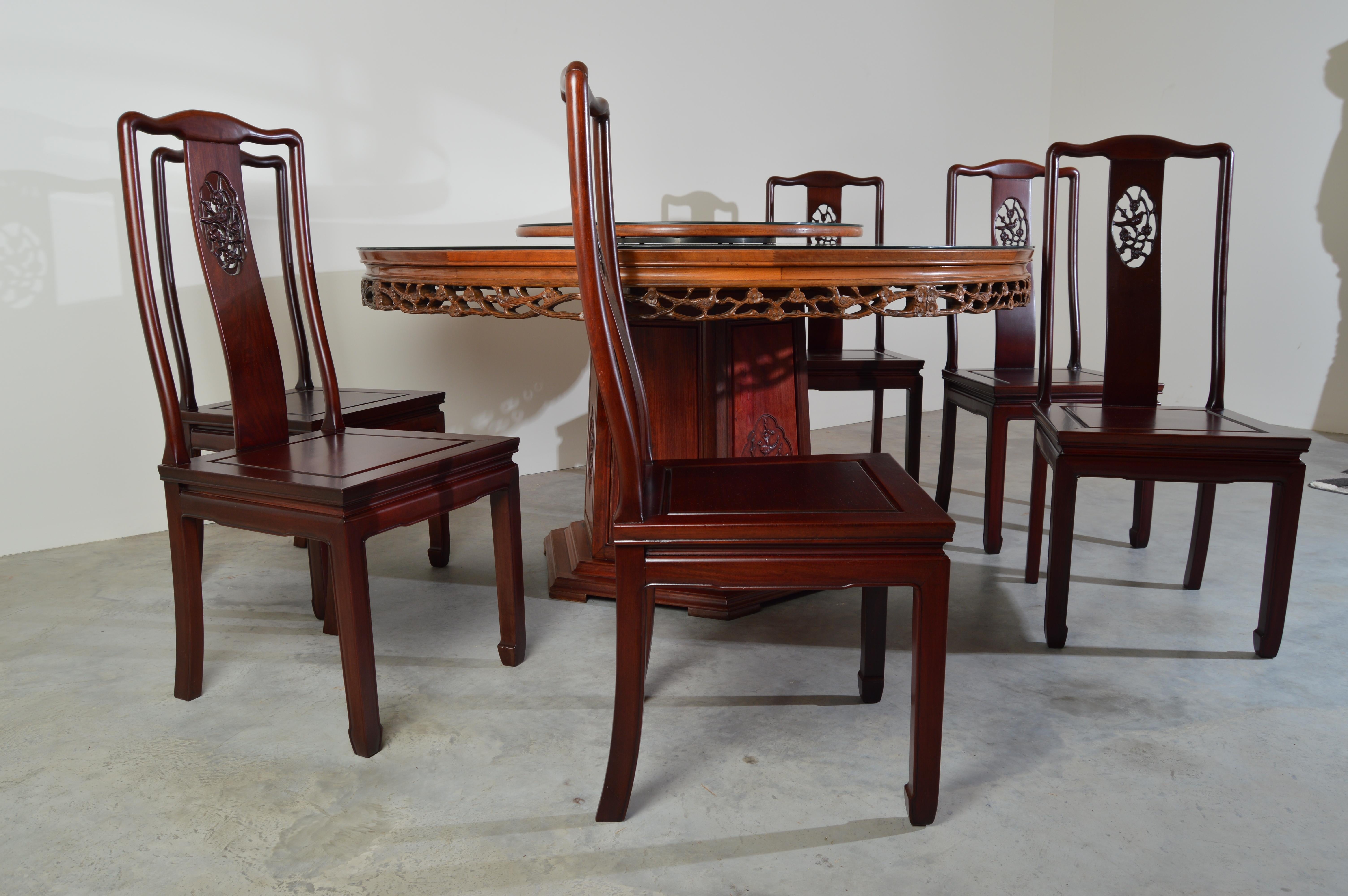Ming Style Traditional Chinese 8 Piece Honey Rosewood Dining Set-Hand Carved 13