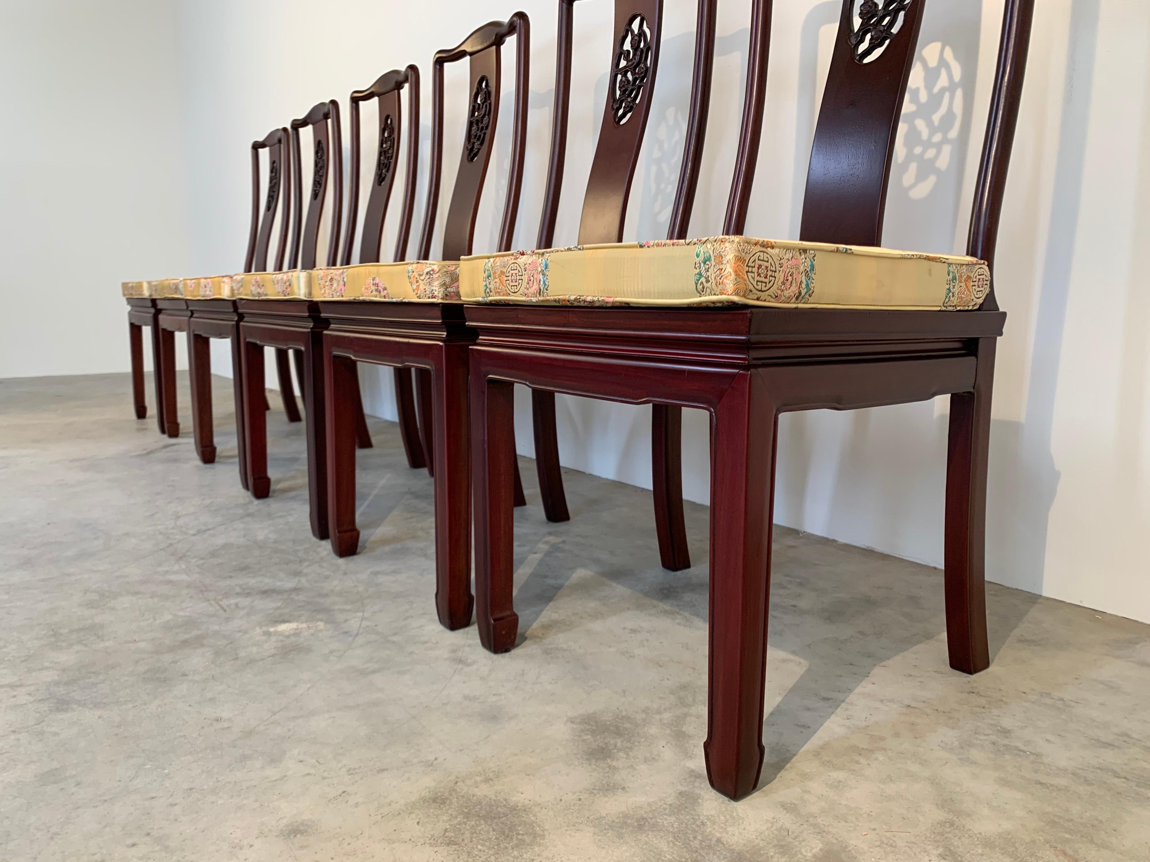 Ming Style Traditional Chinese 8 Piece Honey Rosewood Dining Set-Hand Carved 3