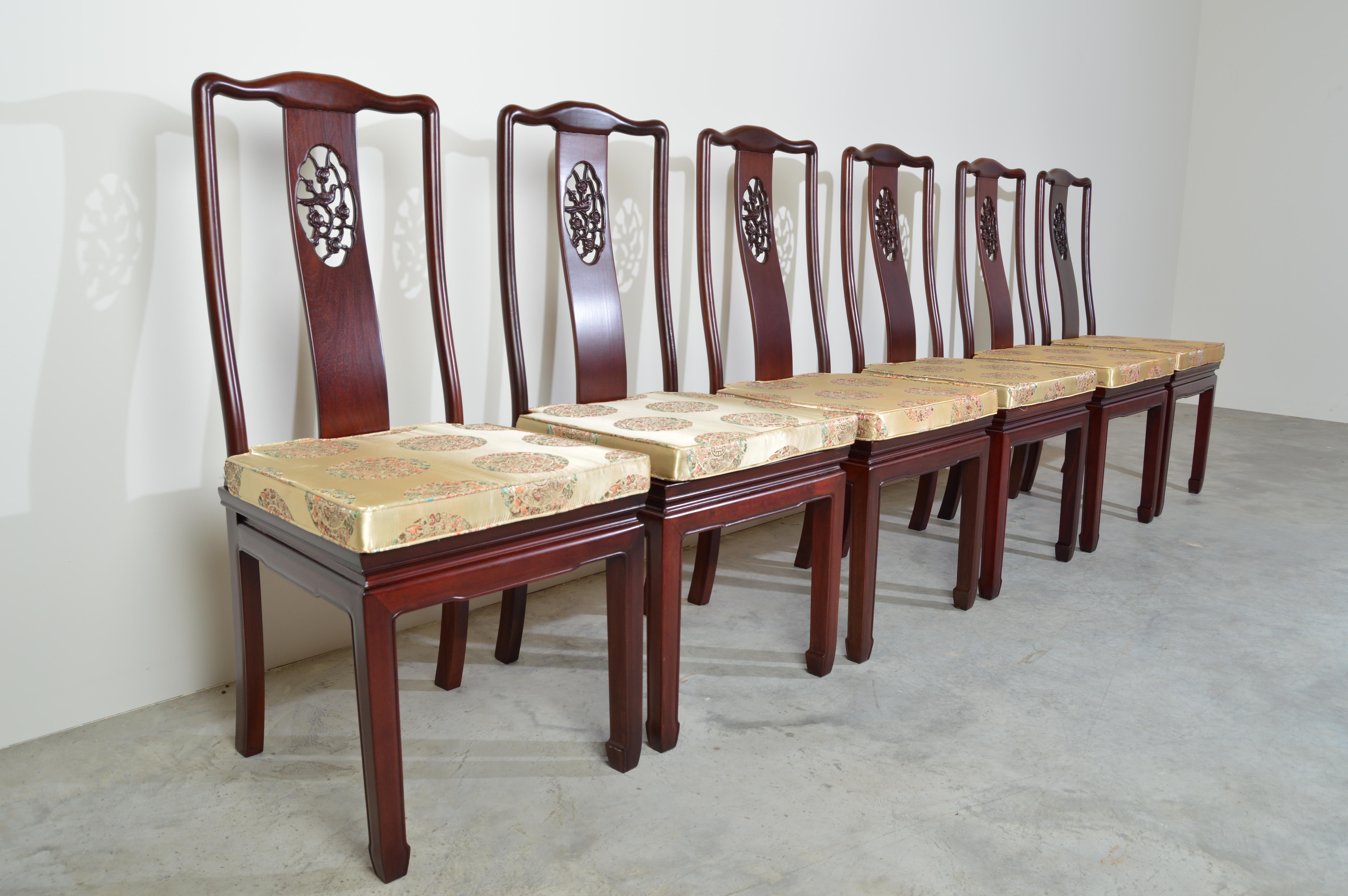 Ming Style Traditional Chinese 8 Piece Honey Rosewood Dining Set-Hand Carved 4