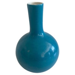 Ming Style Turquoise Small Porcelain Vase Mid Century