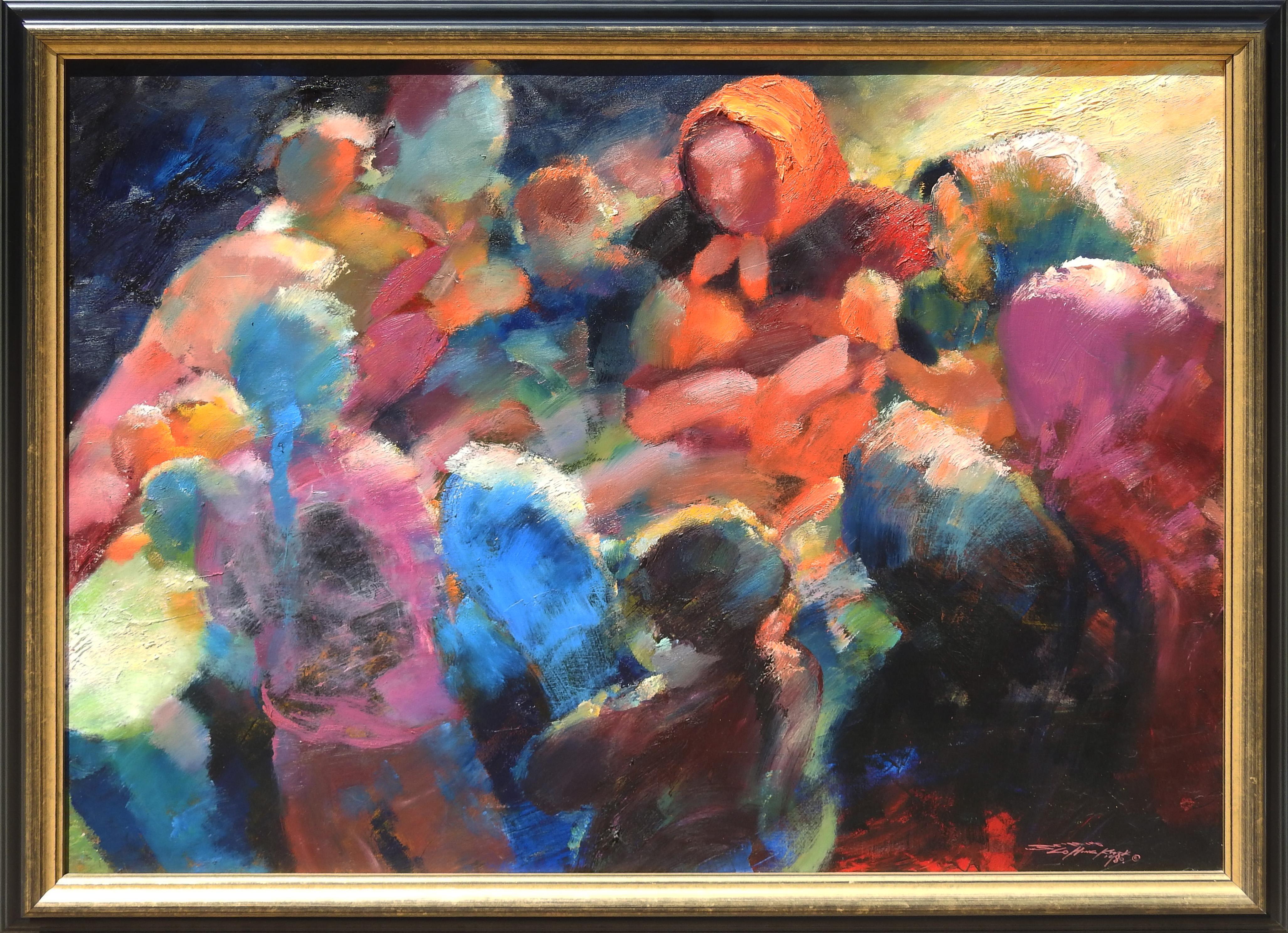 Figurative Painting di Wai Ming (aka Lo Hing Kwok) - "Giocatori d'azzardo", Ming Ming, Olio originale su tela, 36x48, Colore Figurativo Astratto
