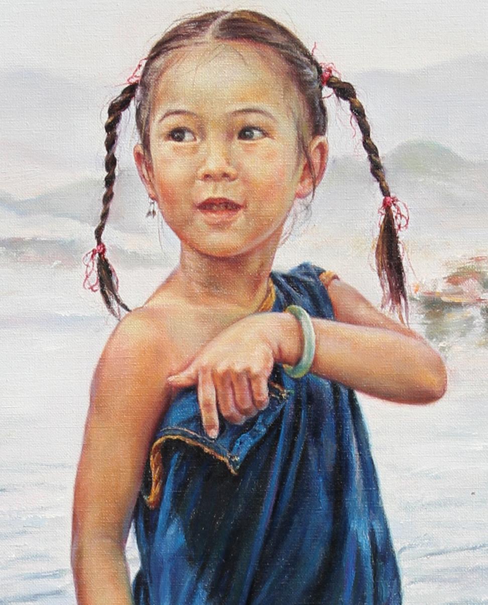 Ma... Quiero nadar!, Pintura fotorrealista de Wai Ming - Painting de Wai Ming (aka Lo Hing Kwok)