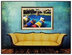 Wai Ming Large Original Painting Oil On Canvas Signed Water Harbor Framed Art