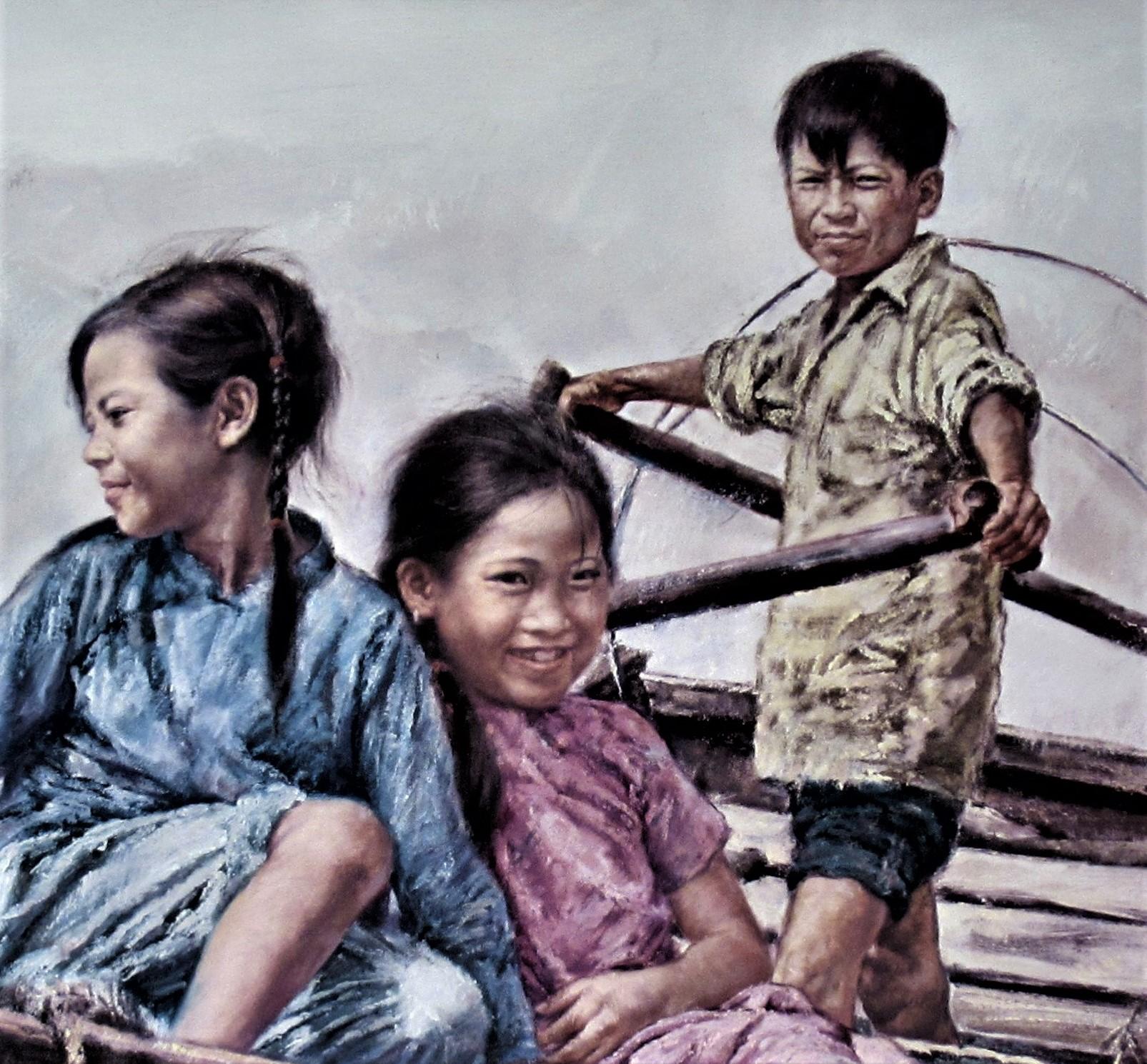 Les enfants dans un bateau - Réalisme Print par Wai Ming (aka Lo Hing Kwok)