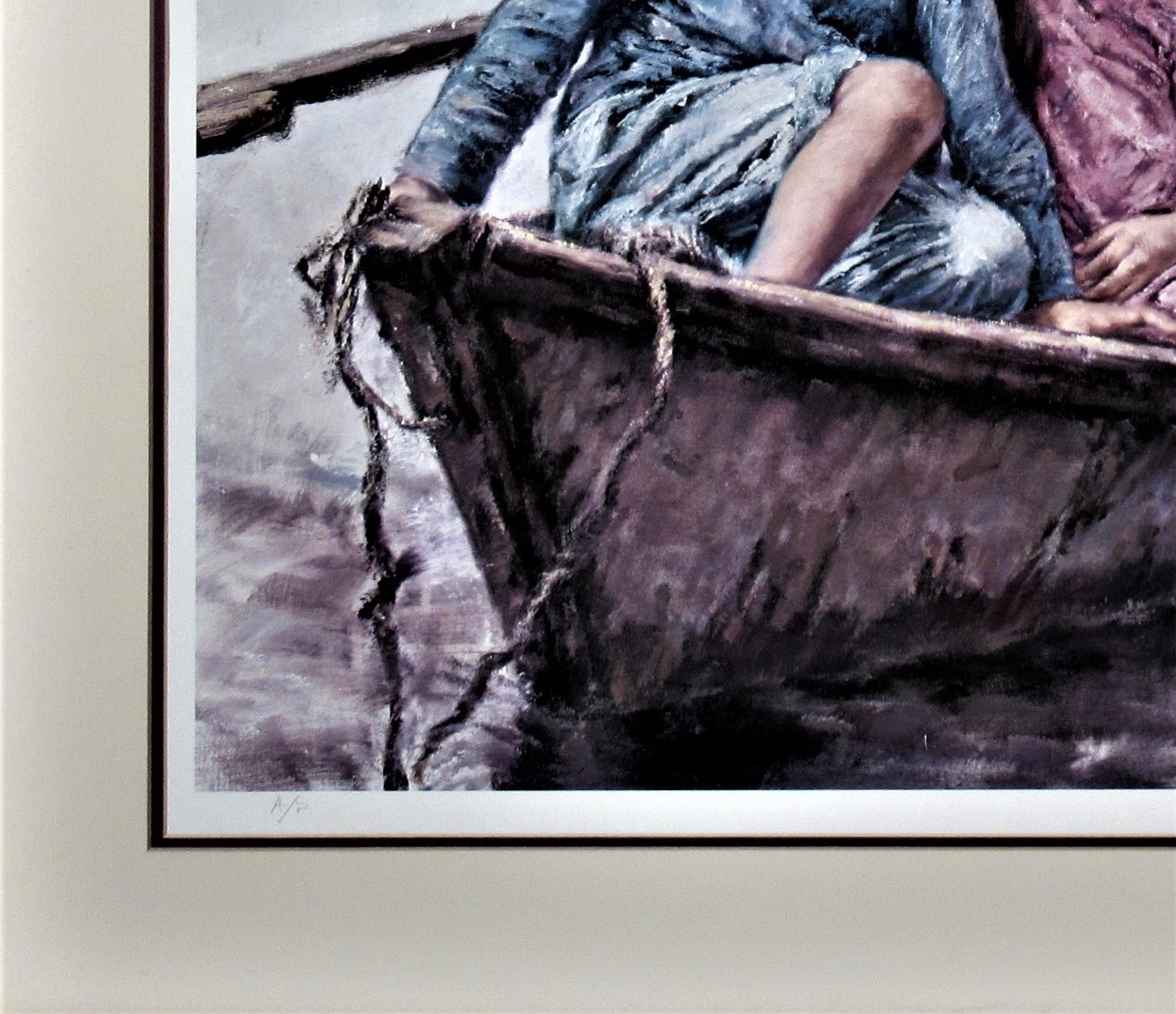 Children in a Boat - Realist Print by Wai Ming (aka Lo Hing Kwok)
