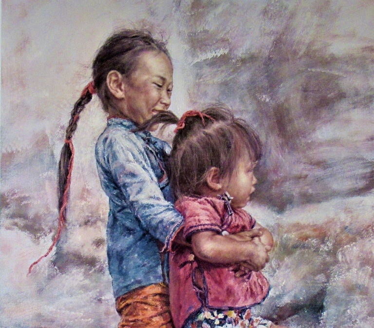 Happy Sisters - Realist Print by Wai Ming (aka Lo Hing Kwok)