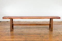 Rustic A-Frame Wooden Bench Made of Railroad Ties with Stretcher