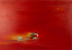 Mingjun Wang Animal Original Oil On Canvas "Duck, Thread, and Moon"