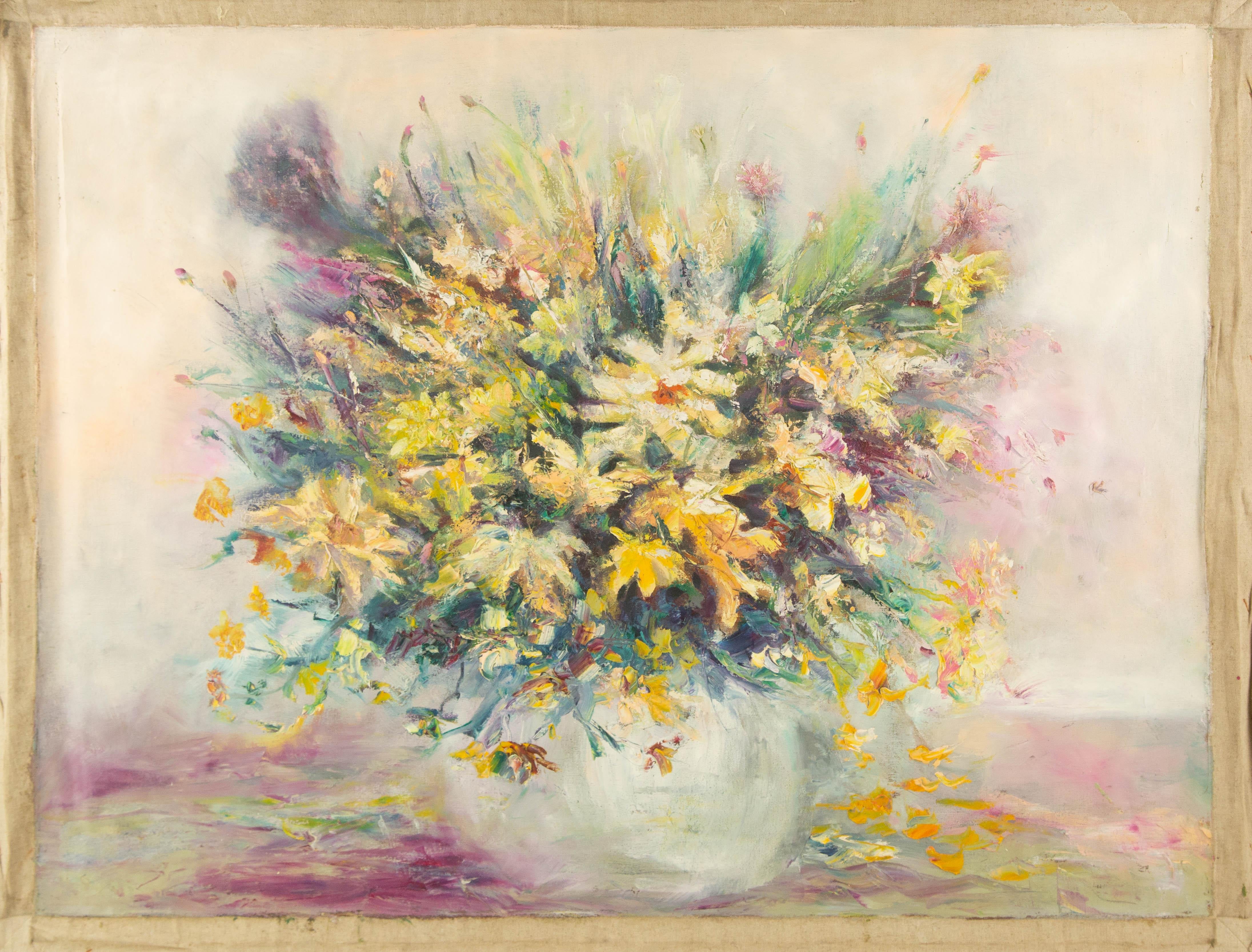Mingjun Wang Floral Original Oil On Canvas 