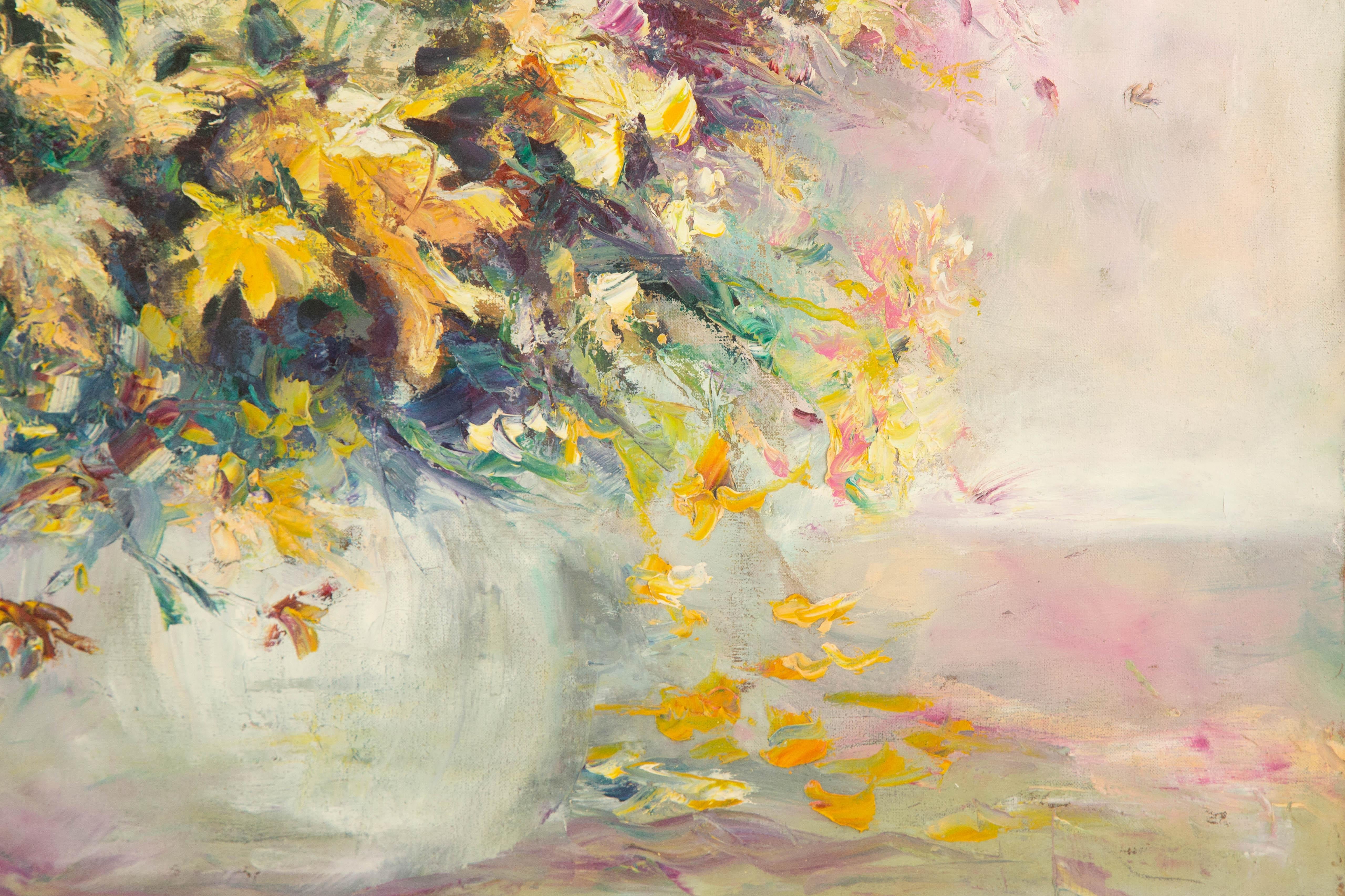 Mingjun Wang Floral Original Oil On Canvas 