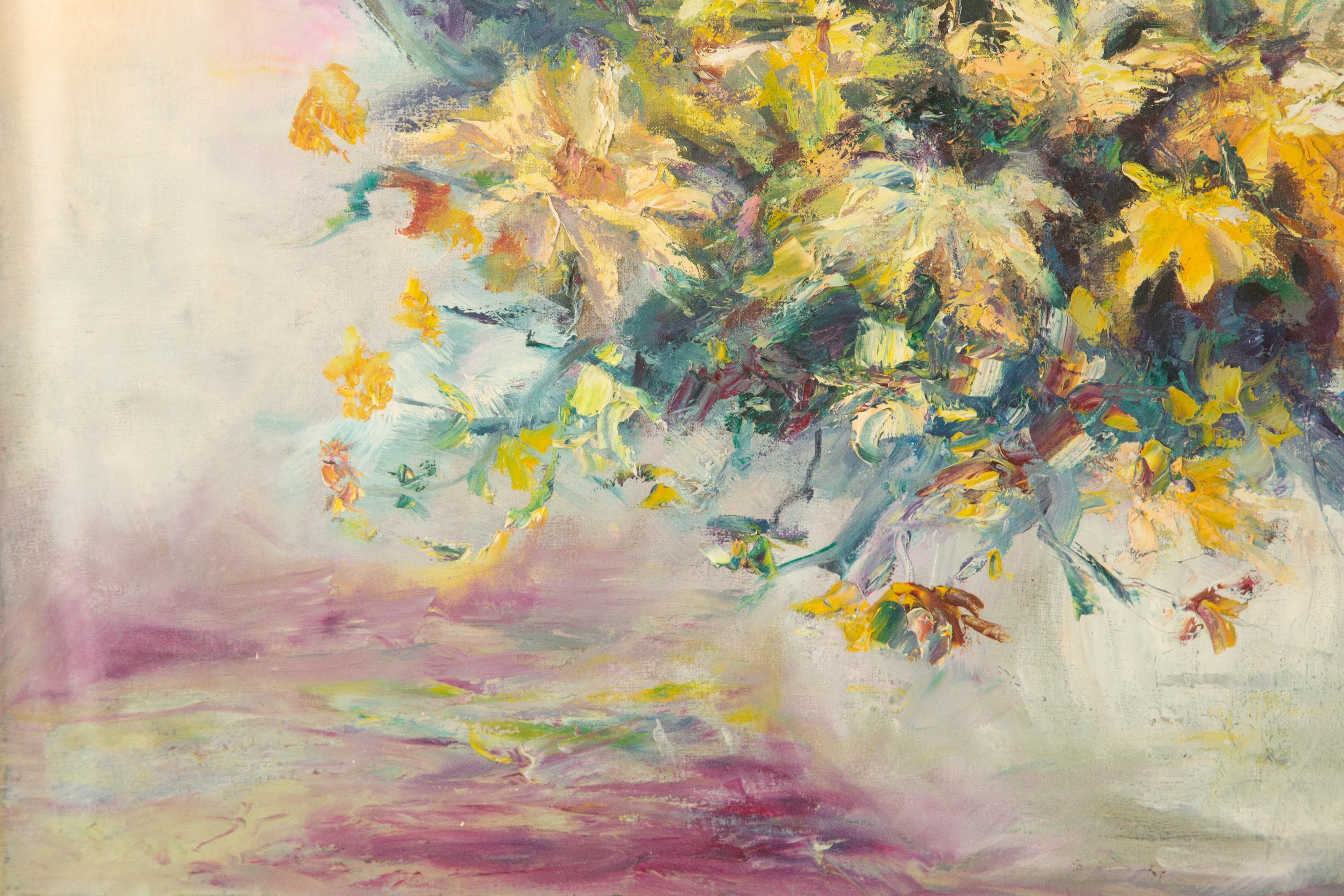 Mingjun Wang Floral Original Oil On Canvas 