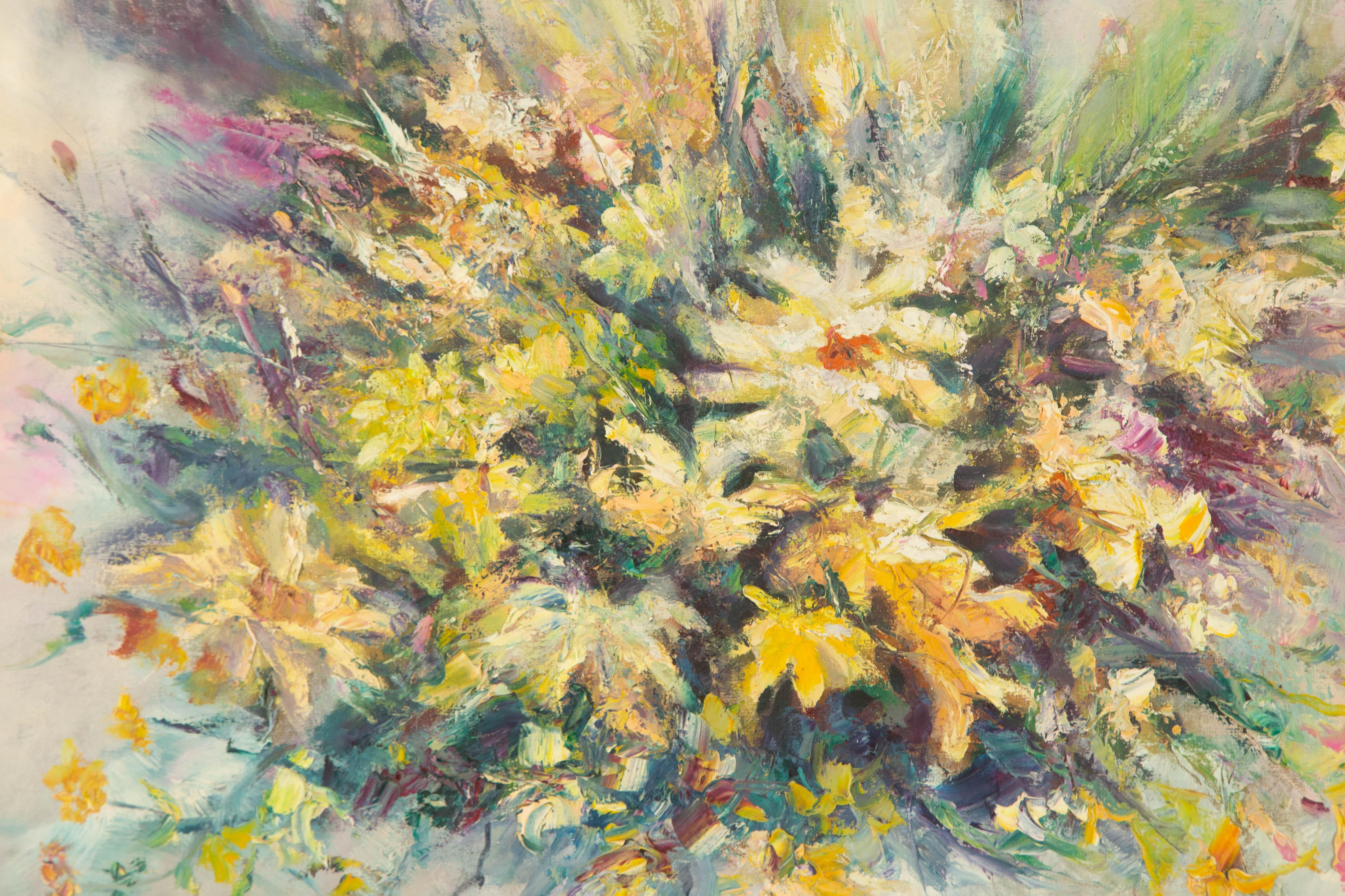 Mingjun Wang Floral Original Oil On Canvas 