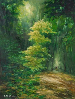 Mingjun Wang Paesaggio Olio Originale Su Tela "Vagare nella foresta"