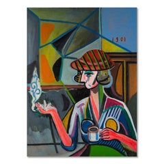 Minglei Wang Cubism Original Oil On Canvas "Coffee and Cigarette"