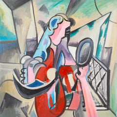 Minglei Wang Cubism Original Oil On Canvas "Woman With Mirror"