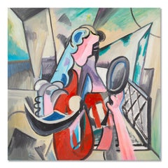 Minglei Wang Cubismo Olio su tela originale "Donna con specchio"