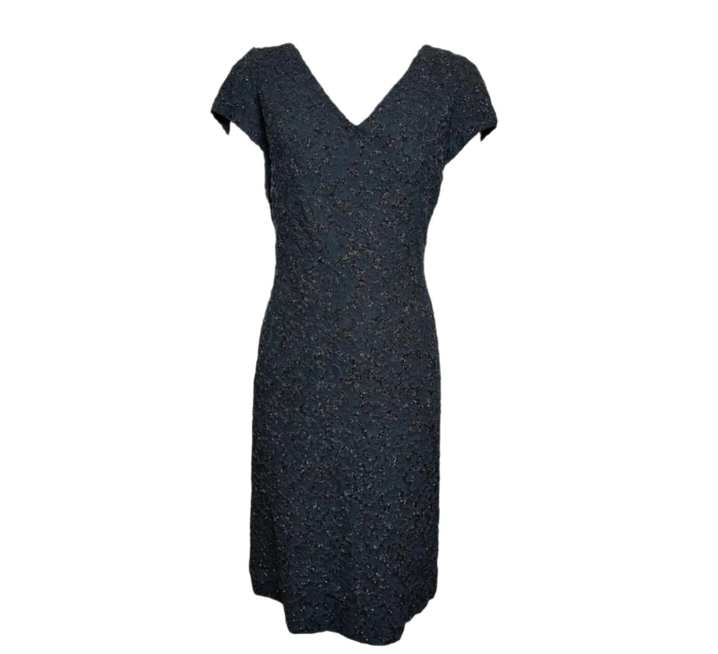 Mingolini Gugenheim Schwarzes Perlenkleid auf Spitze, 1960er Jahre