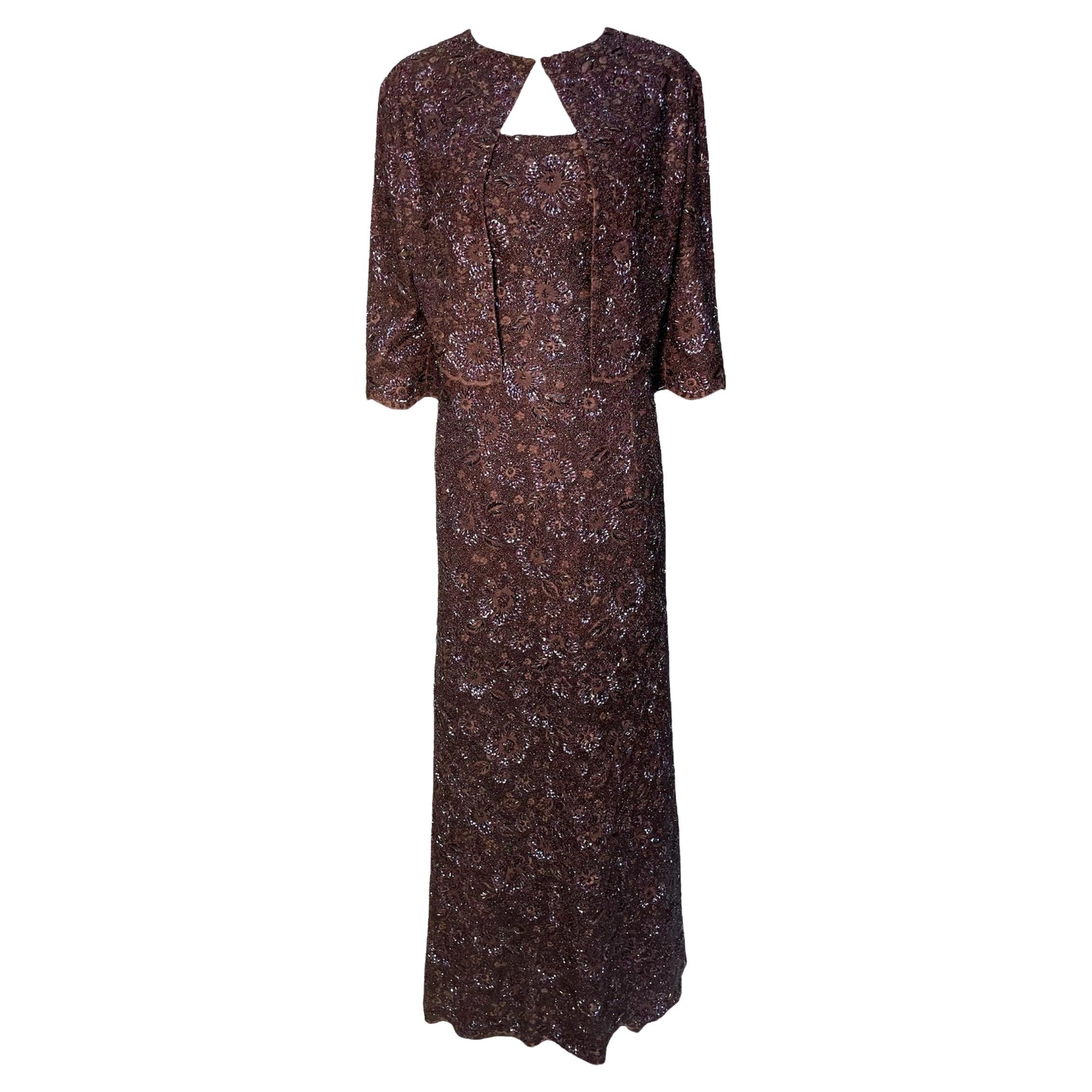 Mingolini Gugenheim Kleid und Jacke mit Perlen und Stickereien, 1950er Jahre im Angebot
