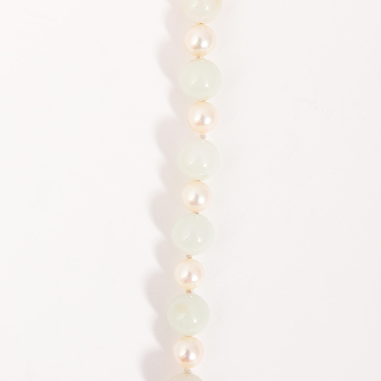 Ming's 14 Karat Jadeite Jade Cultured Pearl Long Necklace 1