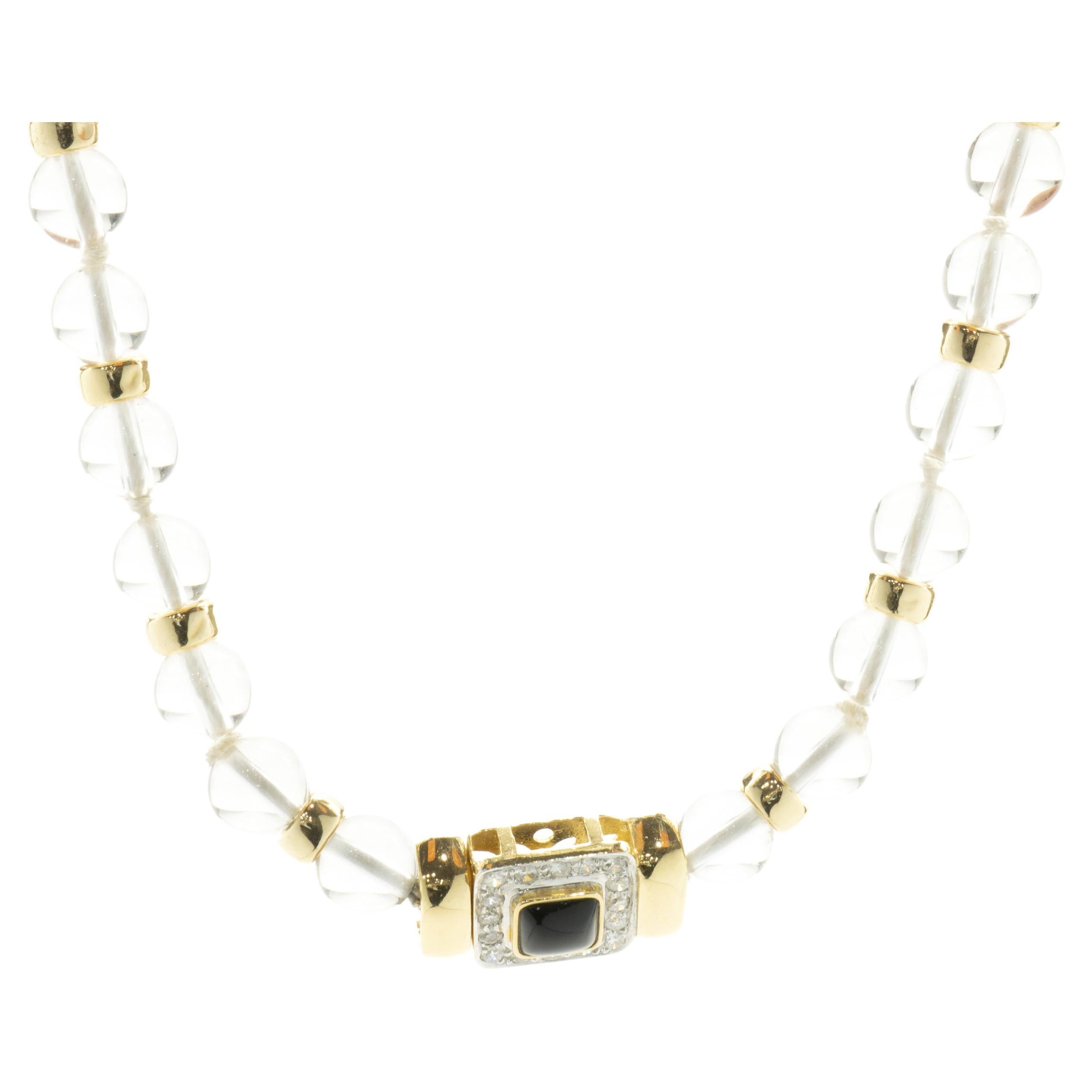 Mings 14 Karat Yellow Gold Diamond and Onyx Necklace For Sale