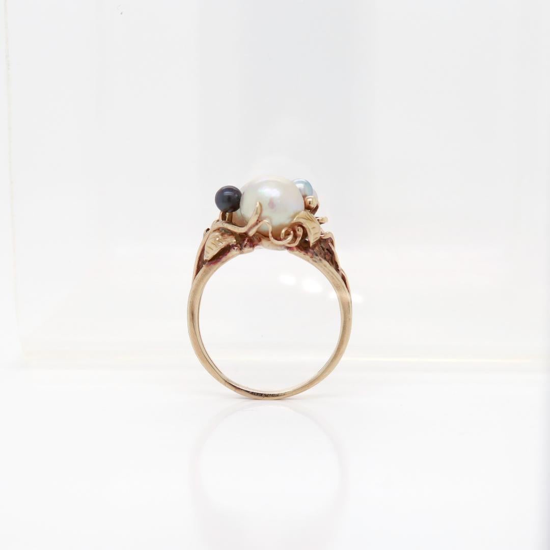 Anello a grappolo con doppia perla barocca in oro 14K di Ming Ming in vendita 4