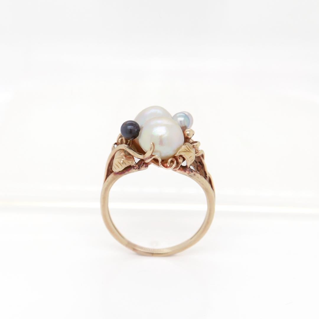 Ming's 14K Gold Double Baroque Pearl Cluster Ring For Sale 6