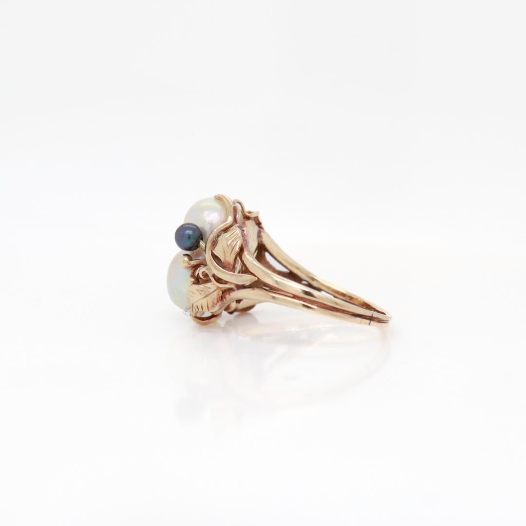 Anello a grappolo con doppia perla barocca in oro 14K di Ming Ming In condizioni buone in vendita a Philadelphia, PA