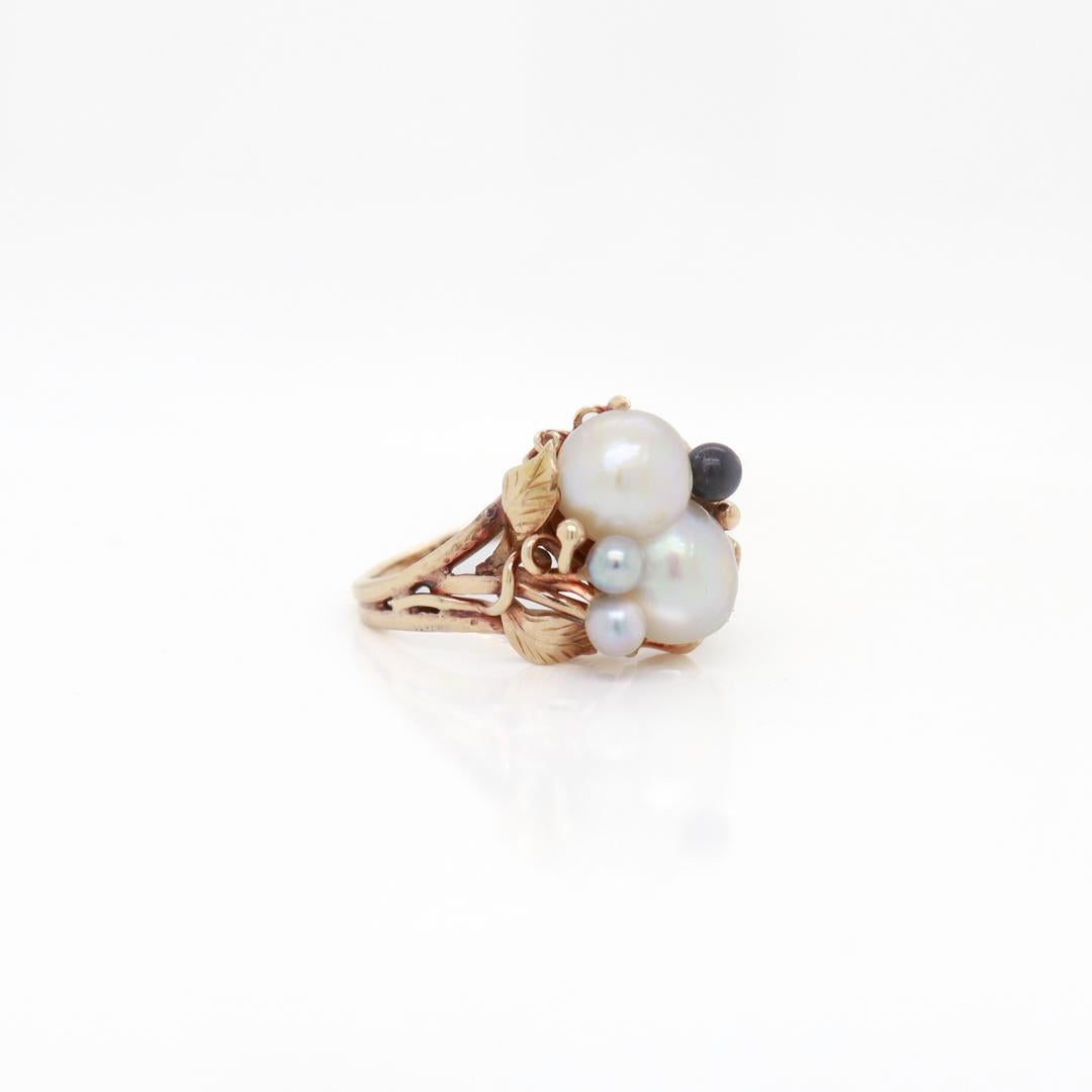 Ming's 14K Gold Double Baroque Pearl Cluster Ring For Sale 4