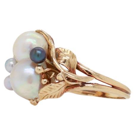 Ming's 14K Gold Double Baroque Pearl Cluster Ring For Sale