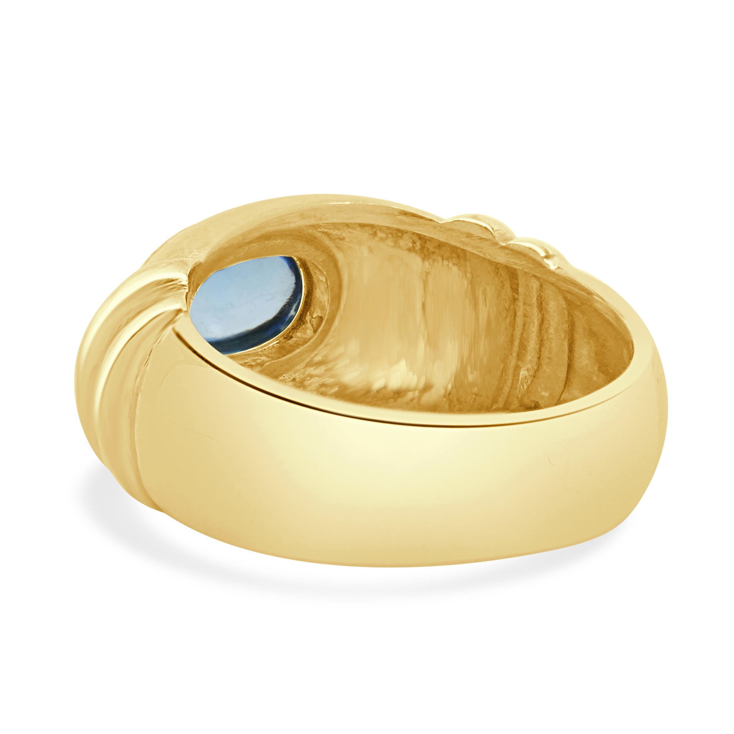 Mings 18 Karat Yellow Gold Bezel Set Blue Topaz Cabochon Cut Ring In Excellent Condition For Sale In Scottsdale, AZ