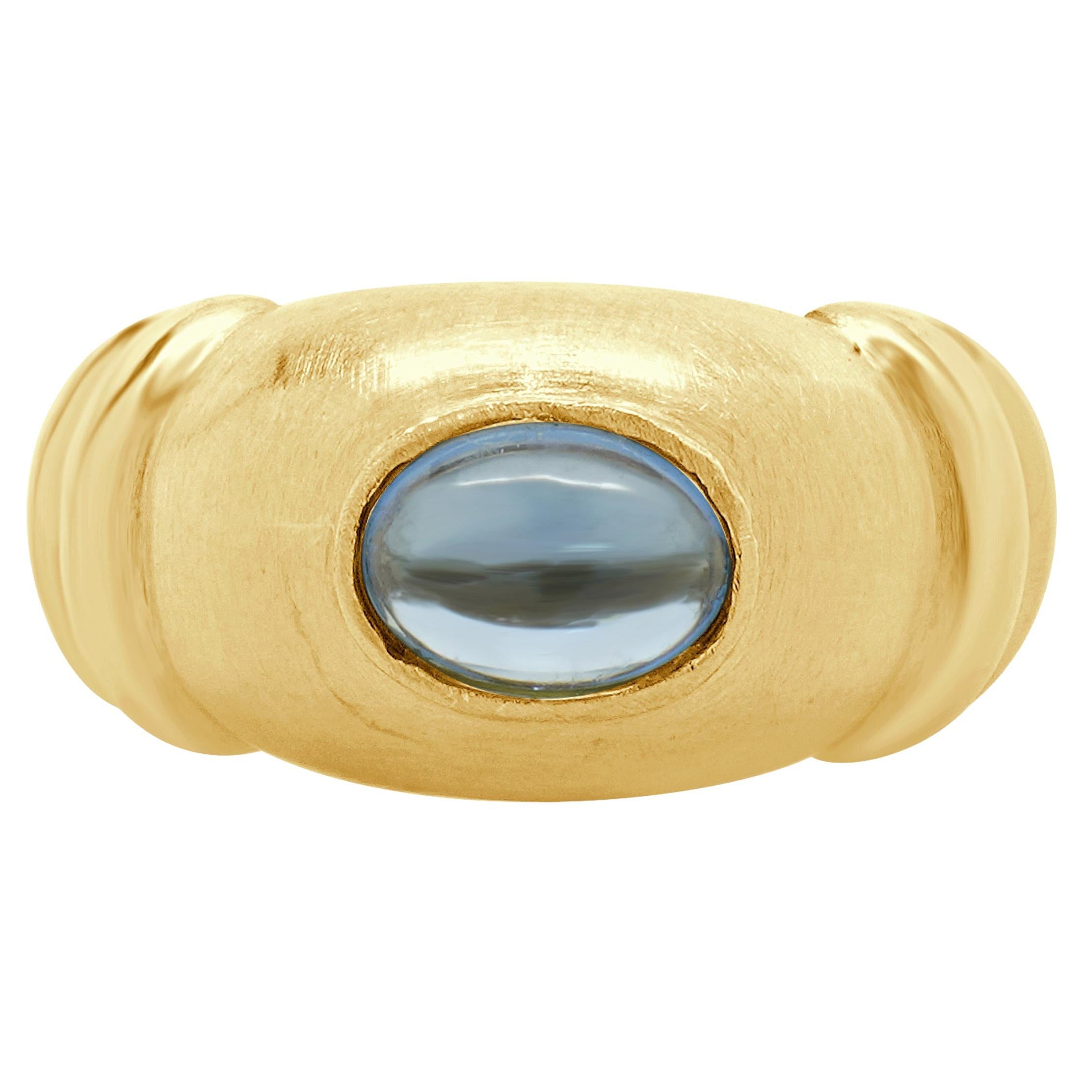 Mings 18 Karat Yellow Gold Bezel Set Blue Topaz Cabochon Cut Ring For Sale
