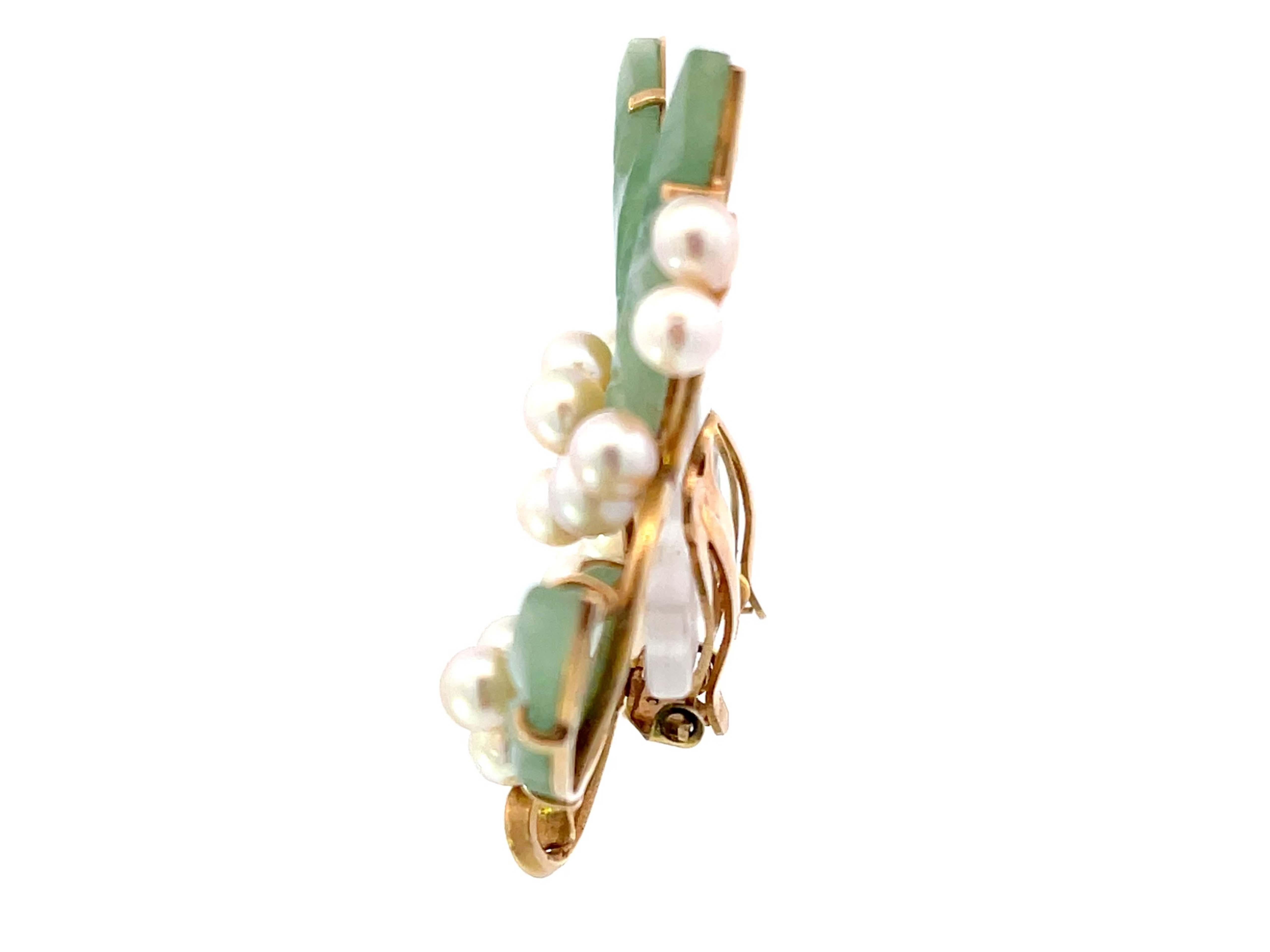 Donna Orecchini a clip con perle Akoya e foglie di giada verde di Ming Ming in oro giallo 14K in vendita