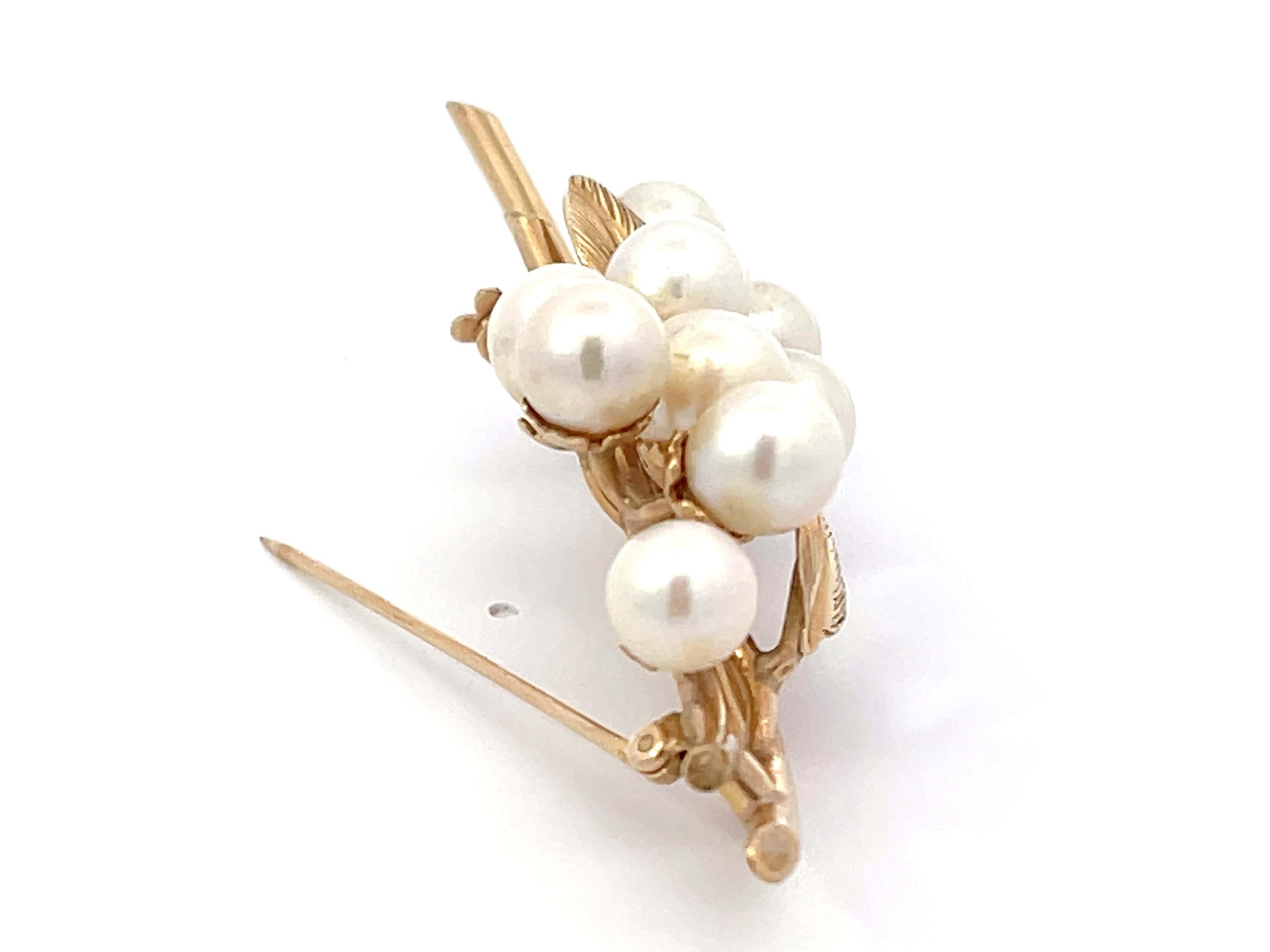 Mings Akoya Pearl Leaf Branch Brooch in 14k Yellow Gold In Excellent Condition For Sale In Honolulu, HI