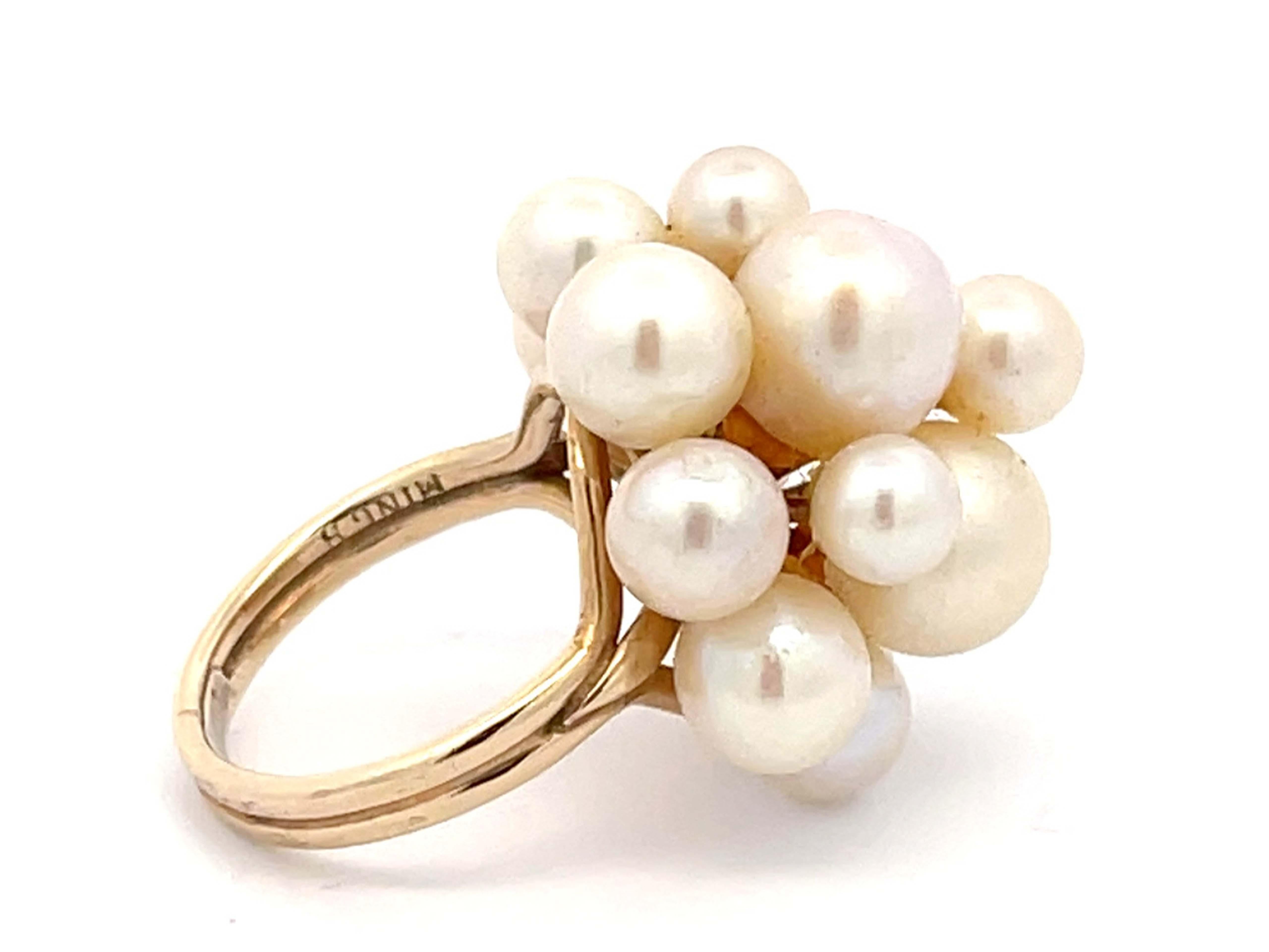 Modern Mings Akoya Pearl Ring in 14k Yellow Gold For Sale