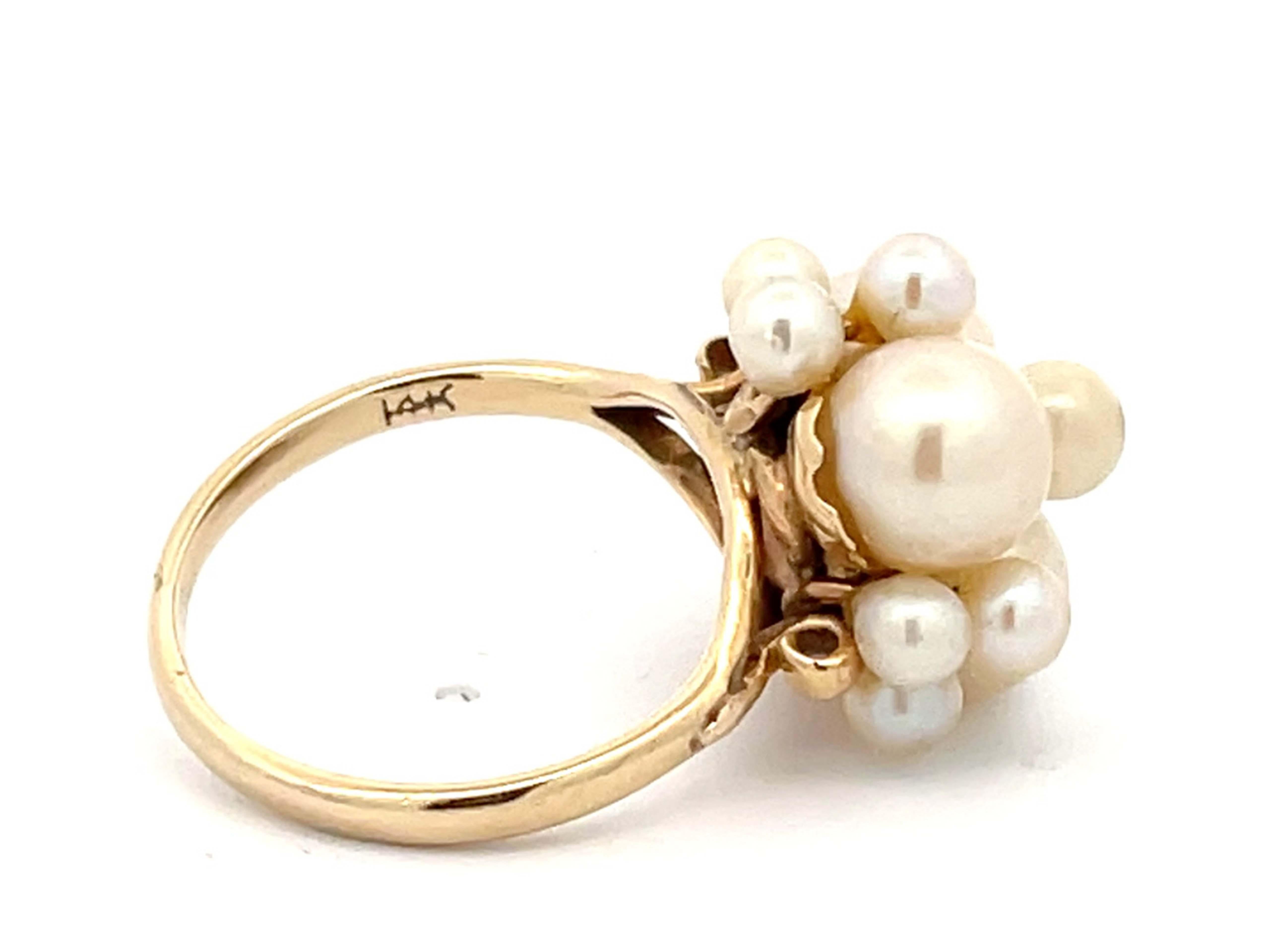Modern Mings Akoya Pearl Ring in 14k Yellow Gold For Sale